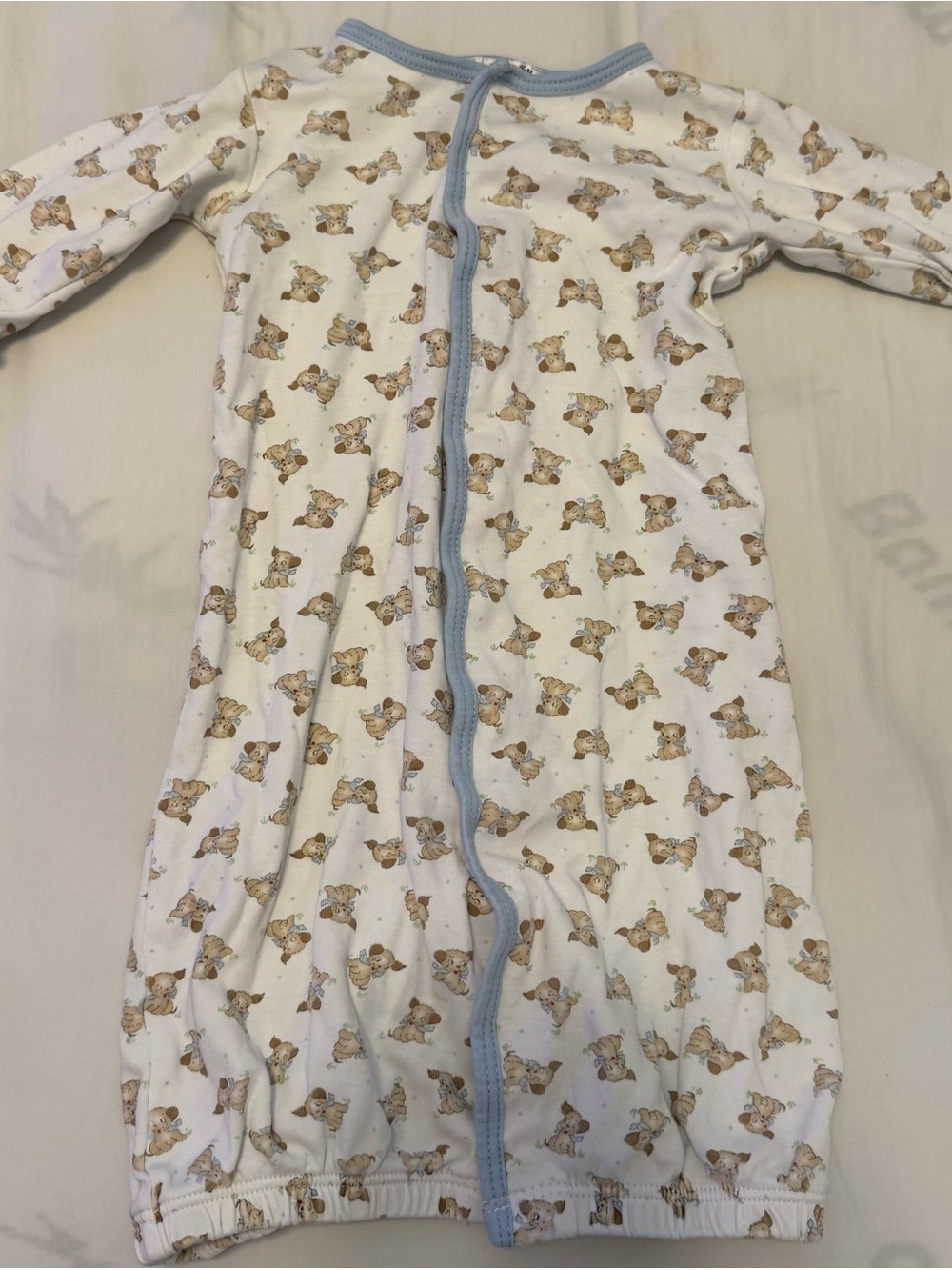 Magnolia White Sleep Sack with Bear Print and Blue Trim